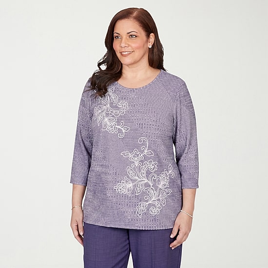 Alfred Dunner Grand Bazaar Womens Plus Crew Neck 3/4 Sleeve T-Shirt