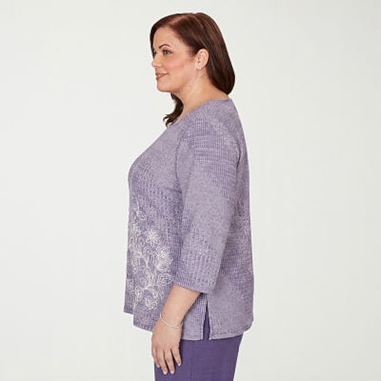 Alfred Dunner Grand Bazaar Womens Plus Crew Neck 3/4 Sleeve T-Shirt