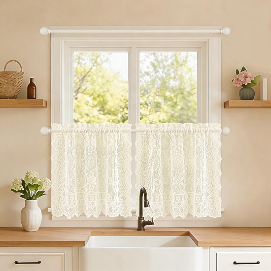 Sweet Home Collection Hopewell Old World Style Floral Lace 2-pc. Rod Pocket Window Tier