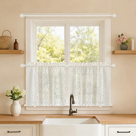 Sweet Home Collection Hopewell Old World Style Floral Lace 2-pc. Rod Pocket Window Tier