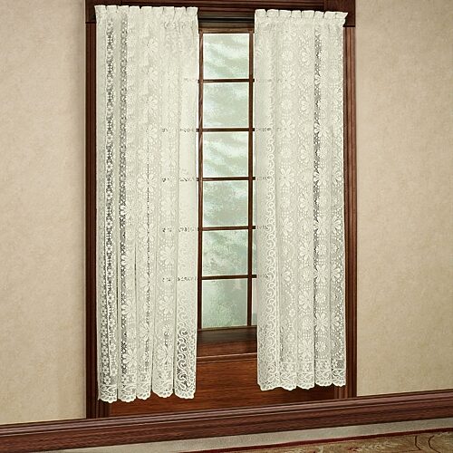 Sweet Home Collection Hopewell Old World Style Floral Lace Rod Pocket Sheer Single Curtain Panel, One Size, Beige