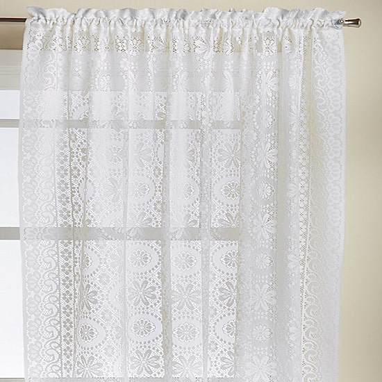 Sweet Home Collection Hopewell Old World Style Floral Lace Rod Pocket Sheer Single Curtain Panel