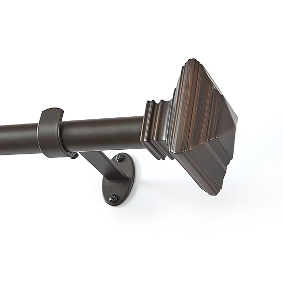 Florence 1-Inch Adjustable Decorative Single Curtain Rod with Stacked Square Finials