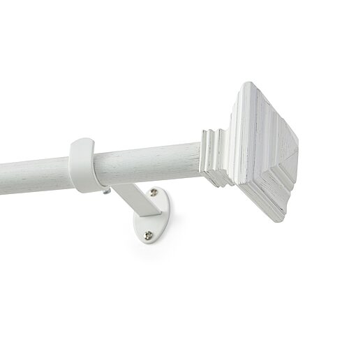 Threadmade Florence 1-inch Adjustable Decorative Single Curtain Rod With Stacked Square Finials In White