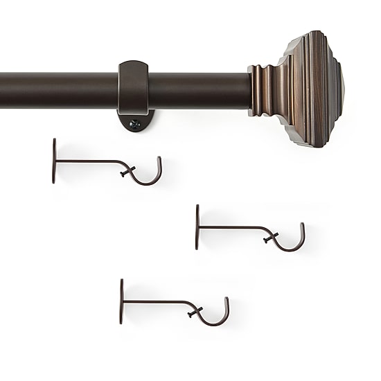 Florence 1-Inch Adjustable Decorative Single Curtain Rod with Stacked Square Finials
