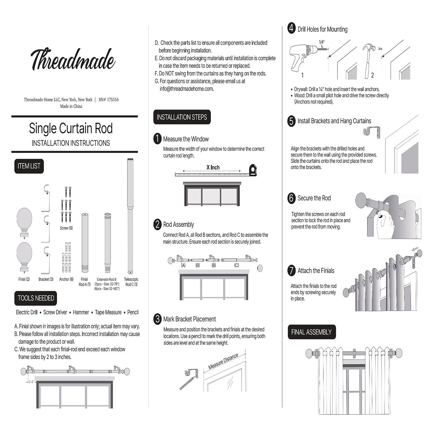 Threadmade Cordelia 1 Adjustable Curtain Rod