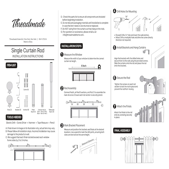 Farmhouse Ball 3/4-Inch Adjustable Decorative Window Curtain Rod
