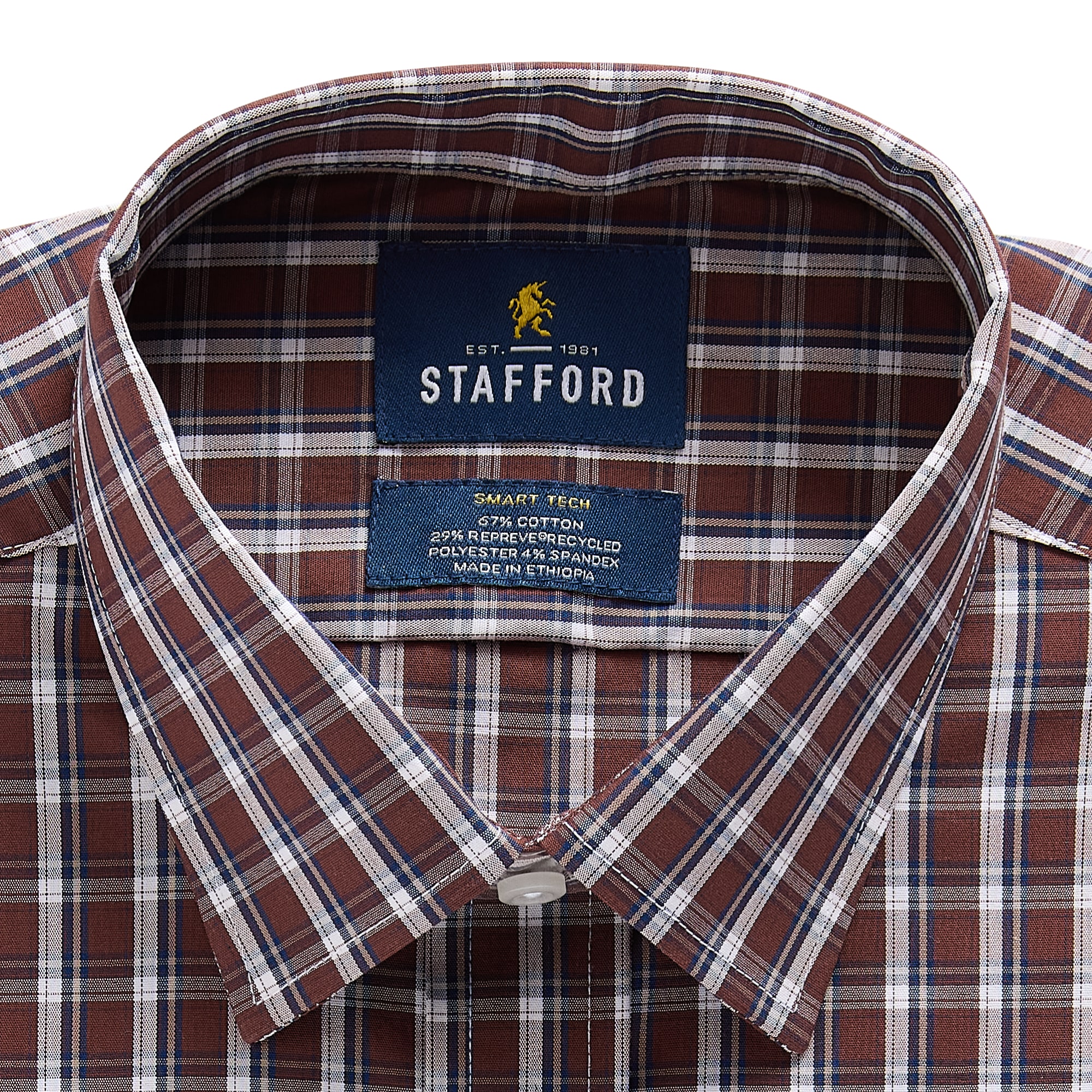 Stafford Smart Tech Mens Slim Fit Stretch Fabric Wrinkle Free Long Sleeve Dress Shirt