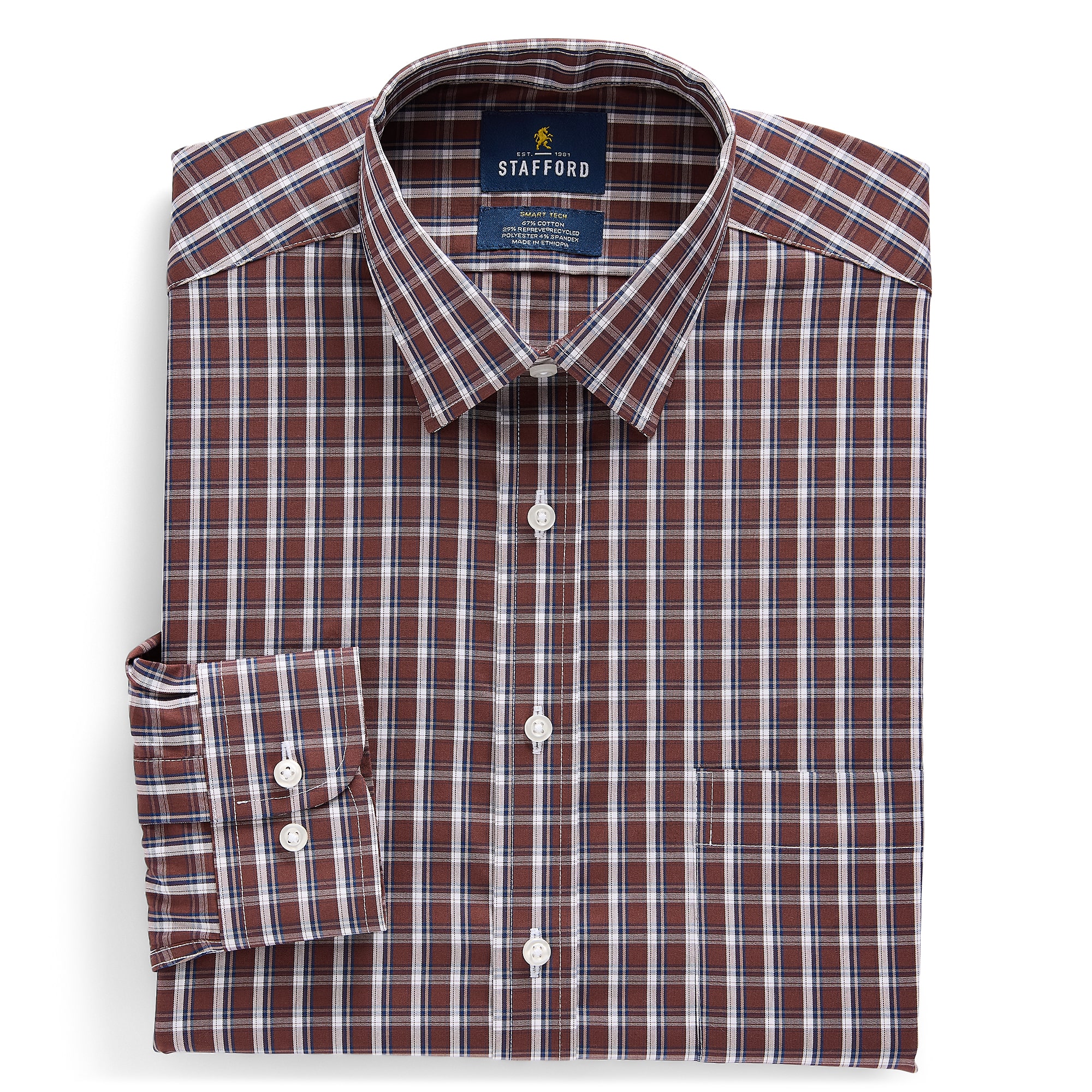 Stafford Smart Tech Mens Slim Fit Stretch Fabric Wrinkle Free Long Sleeve Dress Shirt