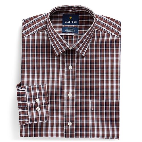 Stafford Smart Tech Mens Slim Fit Stretch Fabric Wrinkle Free Long Sleeve Dress Shirt In Brown