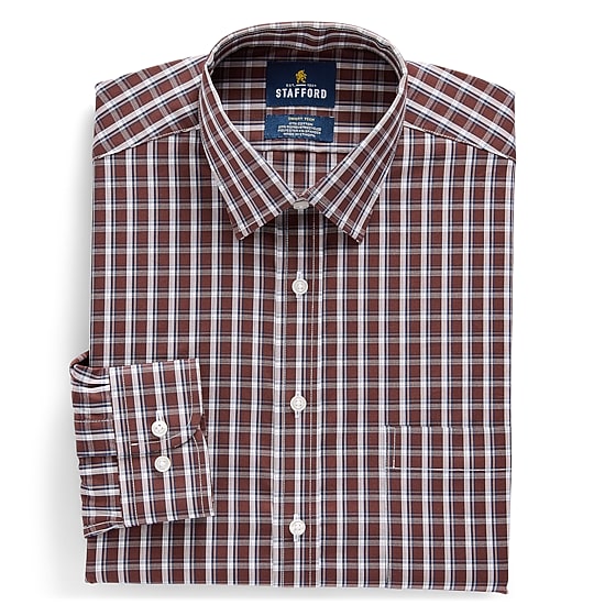 stafford dress shirts Smart Tech Mens Slim Fit Stretch Fabric Wrinkle Free Long Sleeve Shirt, Color: Brn Multi Window Team it with a Bullets_Optional Spaghetti Straps Style:N79M3935 Strasburg Children Silk Christening Oxford shirt
