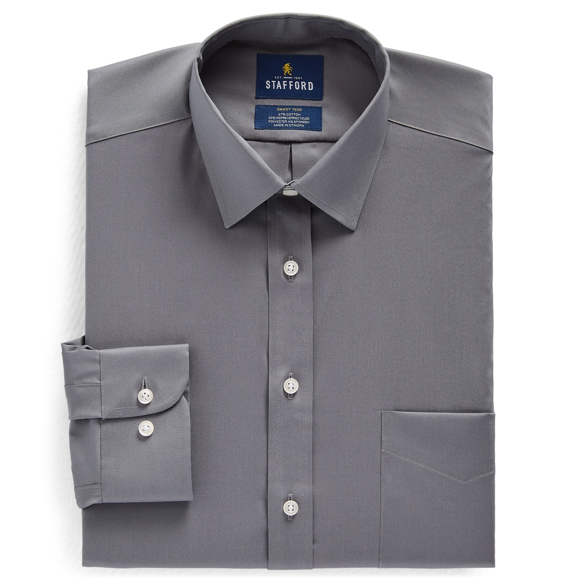 Stafford Smart Tech Mens Regular Fit Stretch Fabric Wrinkle Free Long Sleeve Dress Shirt