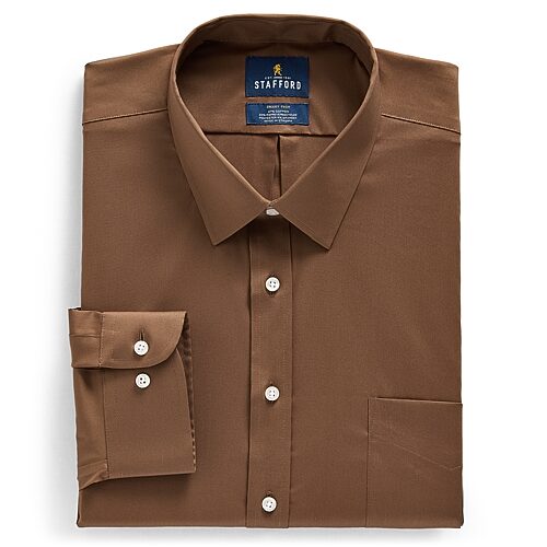 Stafford Big And Tall Smart Tech Mens Regular Fit Stretch Fabric Wrinkle Free Long Sleeve Dress Shirt In Brown