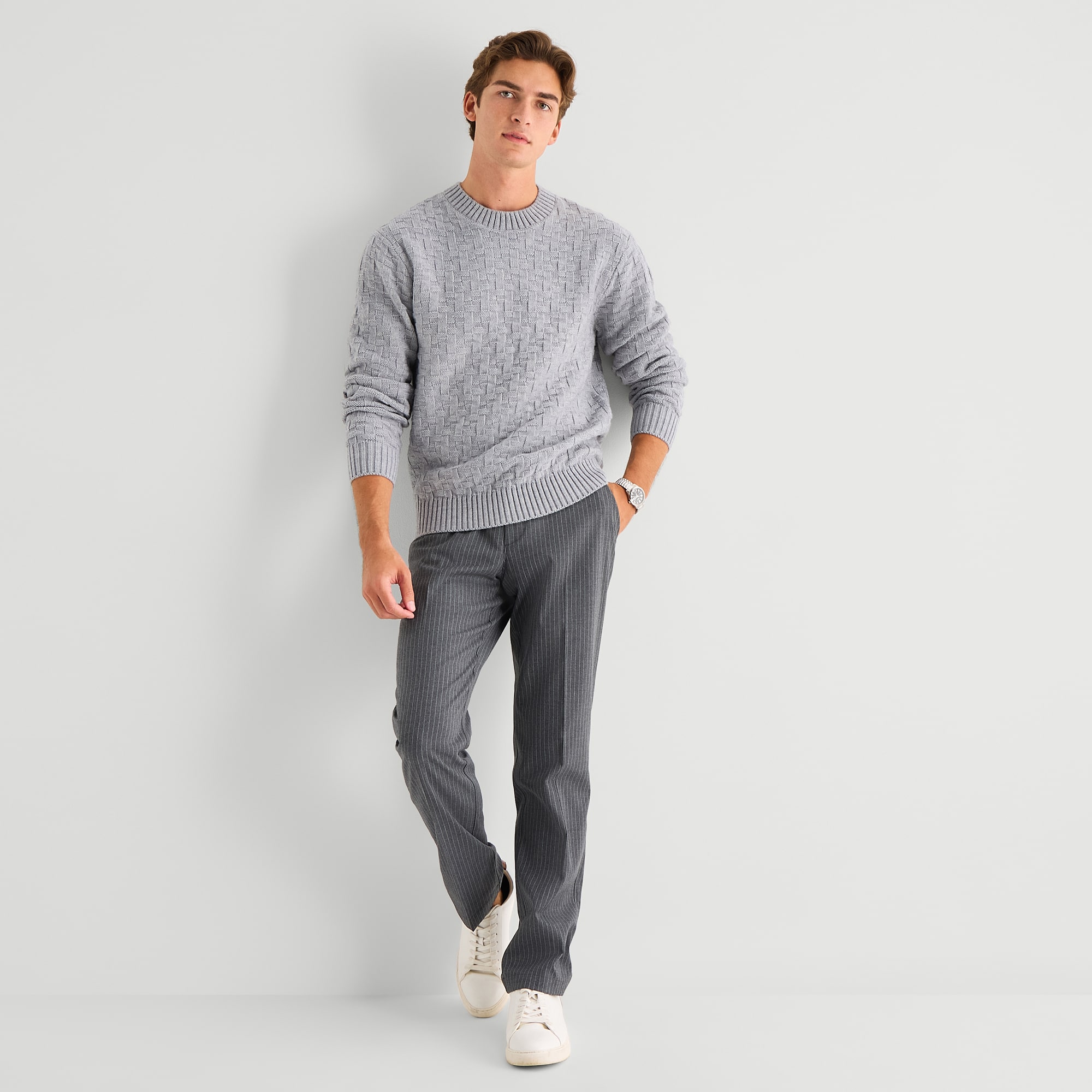 J. Ferrar Textured Mens Crew Neck Long Sleeve Pullover Sweater