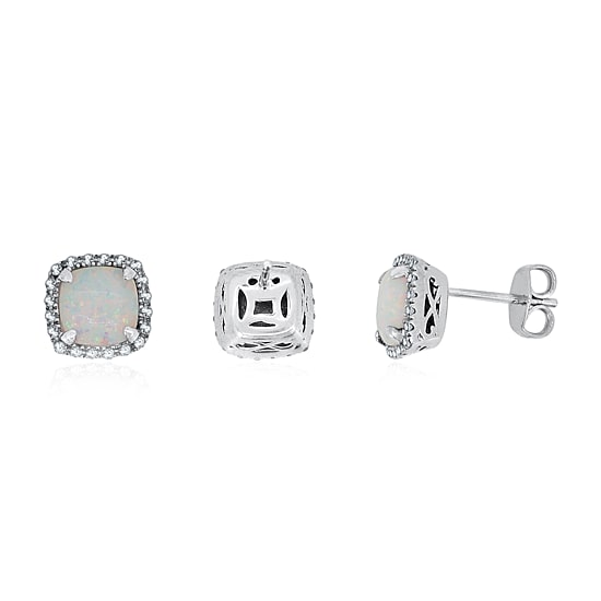 Lab-Created Opal Sterling Silver Earrings