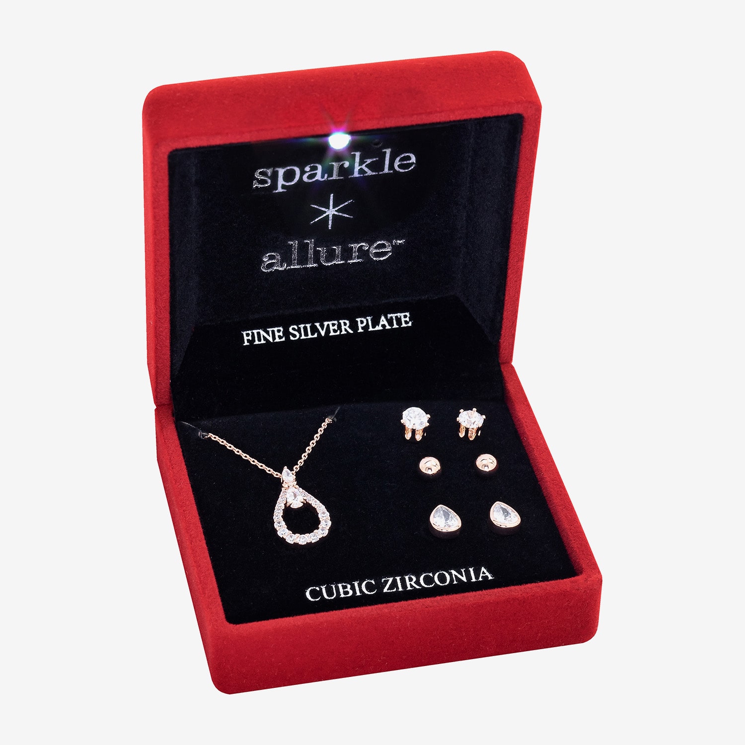 Sparkle Allure Light Up Box Womens Cubic Zirconia 18K Rose Gold Over Brass 4-pc. Jewelry Set