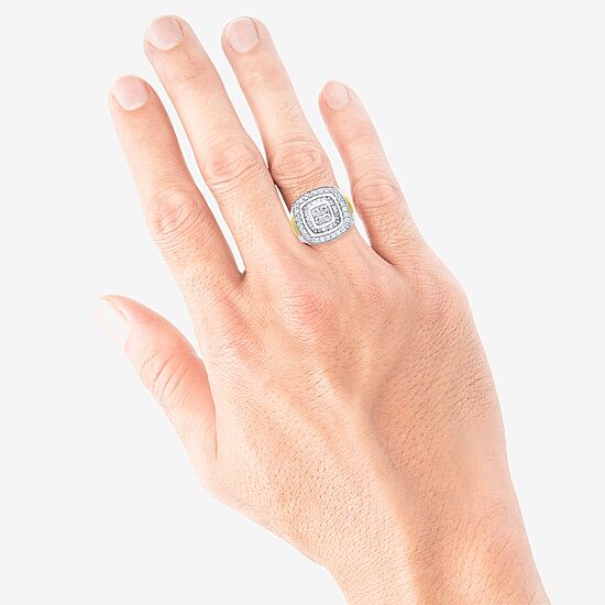 Mens 2 CT. T.W. Natural White Diamond 10K Two Tone Gold Cushion Cluster Halo Fashion Ring