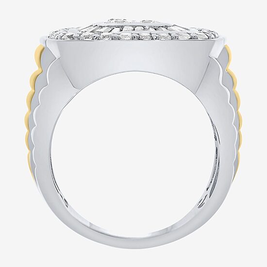 Mens 2 CT. T.W. Natural White Diamond 10K Two Tone Gold Cushion Cluster Halo Fashion Ring