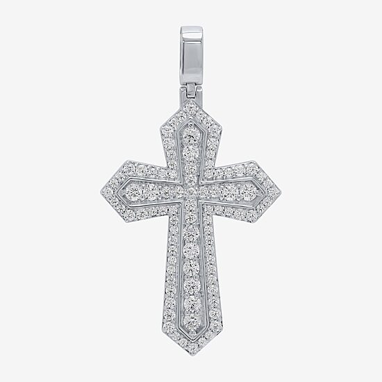 Mens 2 CT. T.W. Natural White Diamond 10K Gold 10K White Gold Cross Pendant