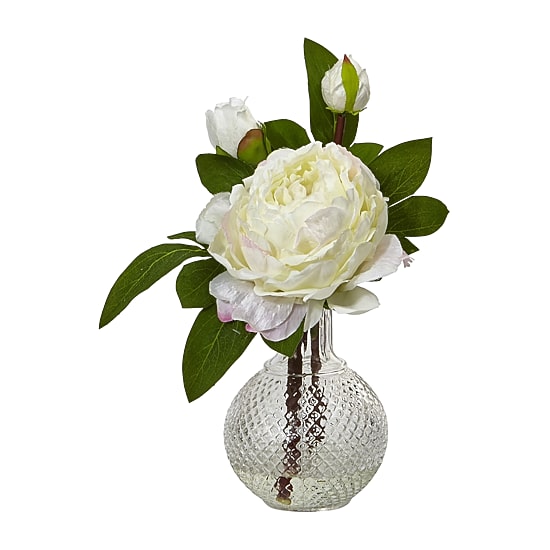 Nearly Natural 11” Peony With Vase (Set Of 2) Artificial Flowers