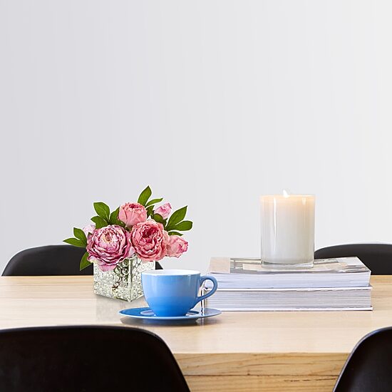 Nearly Natural Peony In Glass Vase Artificial Flowers