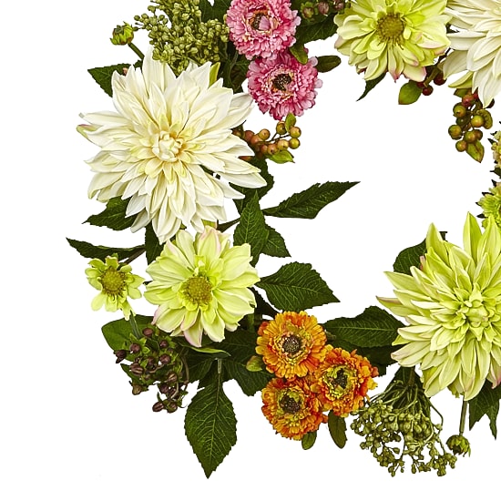 Nearly Natural 22 Dahlia Mum Wreath Artificial Flowers