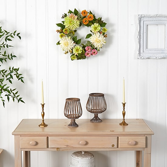 Nearly Natural 22 Dahlia Mum Wreath Artificial Flowers