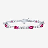 Gemstone Pure Silver Over Brass Tennis Bracelet