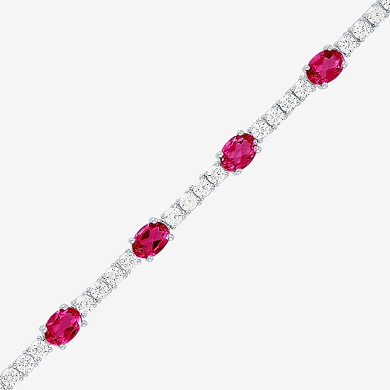 Gemstone Pure Silver Over Brass Tennis Bracelet