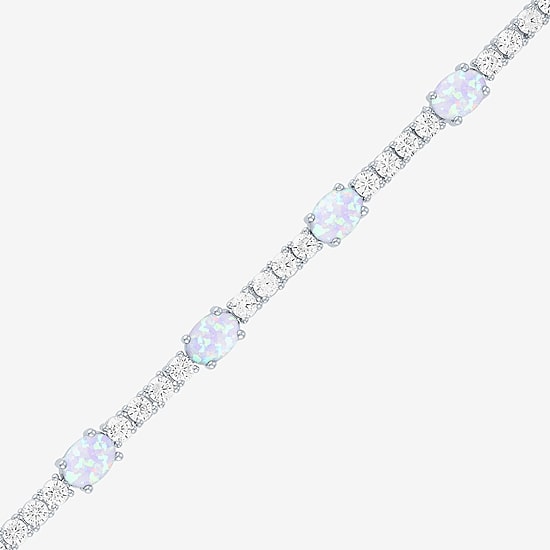 Gemstone Pure Silver Over Brass Tennis Bracelet