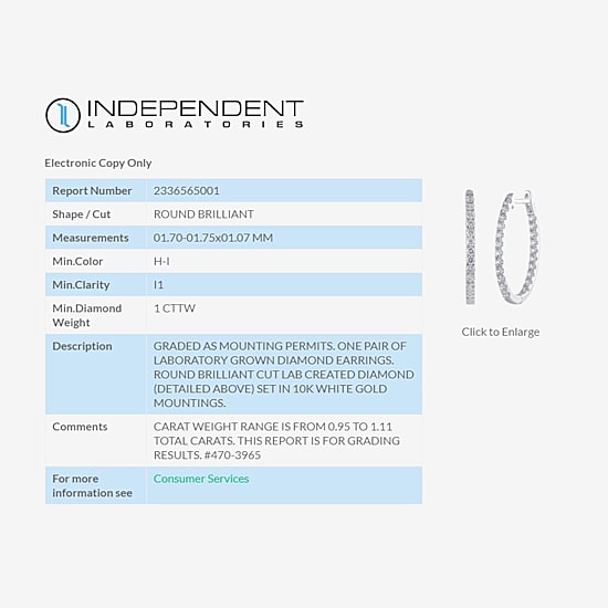 (H-I / I1) 1 CT. T.W. Lab Grown Diamond 10K or 14K White or Yellow Gold 25mm Hoop Earrings