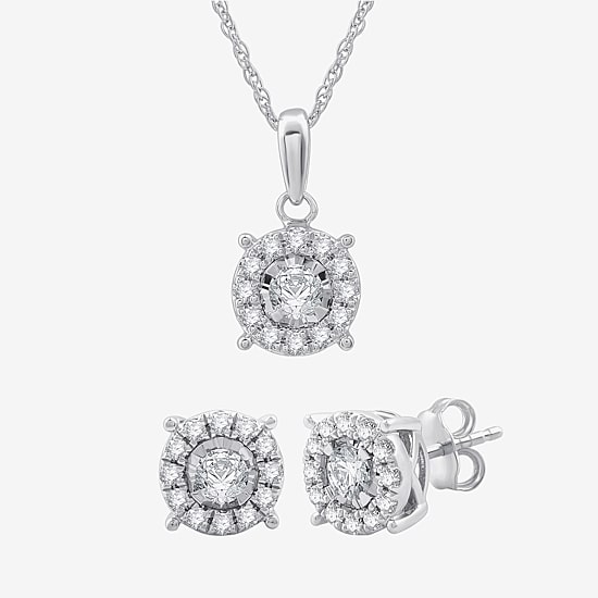 Diamond Blossom Womens 1 CT. T.W. Lab Grown White Diamond Sterling Silver Round 2-pc. Jewelry Set
