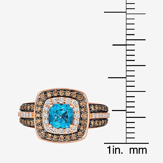 Le Vian® Ring featuring 1 CT. Deep Sea Blue Topaz™ 1/3 CT. Nude Diamonds™ 1/2 CT. Chocolate Diamonds® set in 14K Strawberry Gold®