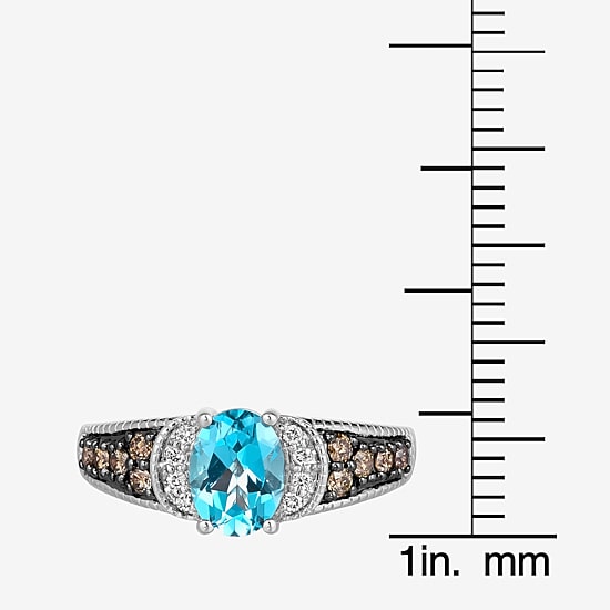 Le Vian® Ring featuring 1 1/4 CT. Blue Topaz 1/4 CT. Chocolate Diamonds® 1/20 CT. Nude Diamonds™ set in 14K Vanilla Gold®