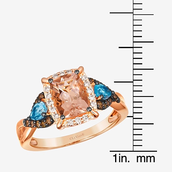 Le Vian® Ring featuring 1 CT. Peach Morganite™ 1/3 CT. Sea Blue Aquamarine® 1/5 CT. Chocolate Diamonds® 1/10 CT. Nude Diamonds™ set in 14K Strawberry Gold®