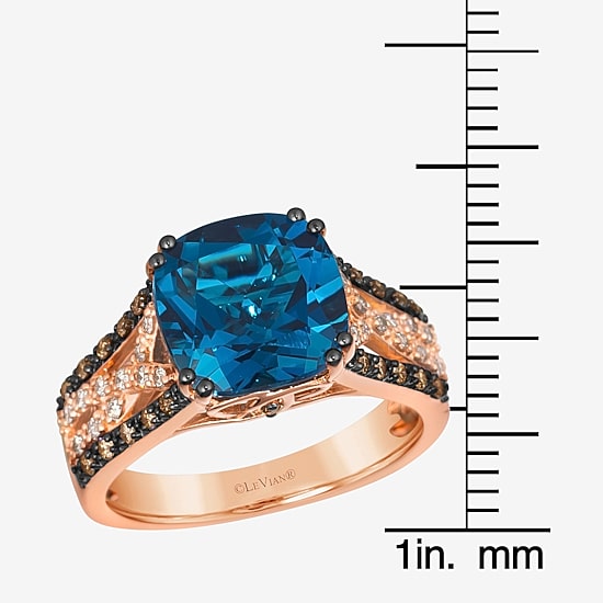 Le Vian® Ring featuring 4 1/2 CT. Deep Sea Blue Topaz™ 1/6 CT. Chocolate Diamonds® 1/6 CT. Nude Diamonds™ set in 14K Strawberry Gold®