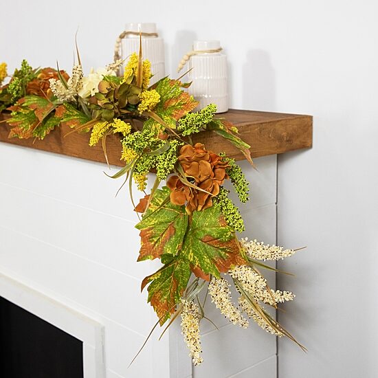 Northlight 5ft Flowers With Wheat Unlit Indoor Garland