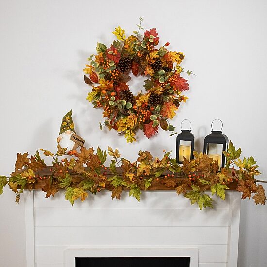 Northlight 5ft X 8in Maple Leaf And Berry Unlit Indoor Garland