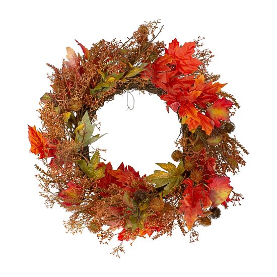 Northlight 24in Maple Leaf And Berry Unlit Wreath