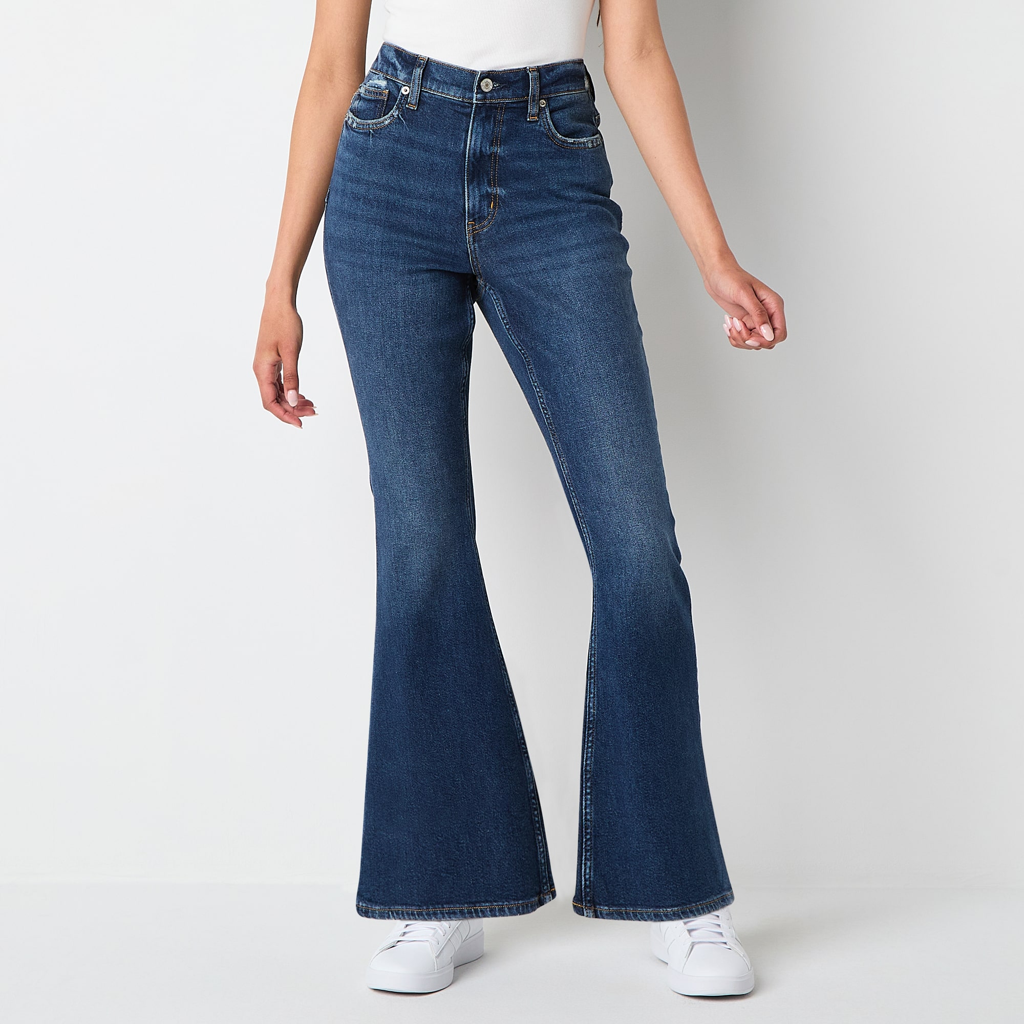Arizona Curvy Womens Juniors Short High Rise Flare Leg Jean