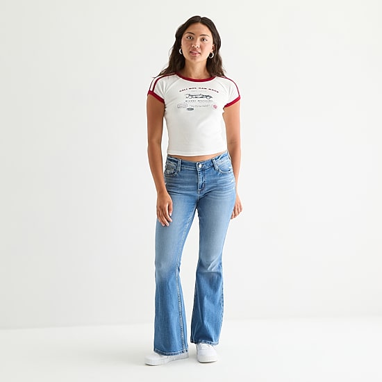 Arizona Womens Juniors Short Low Rise Flare Leg Jean