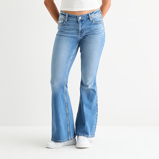 Arizona Womens Juniors Short Low Rise Flare Leg Jean