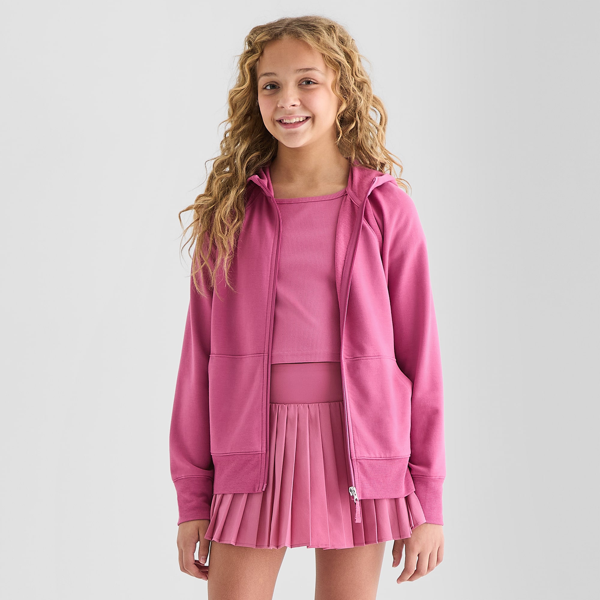 Xersion Super Soft Little & Big Kid Girls Long Sleeve Fleece Zipper Active Hoodie