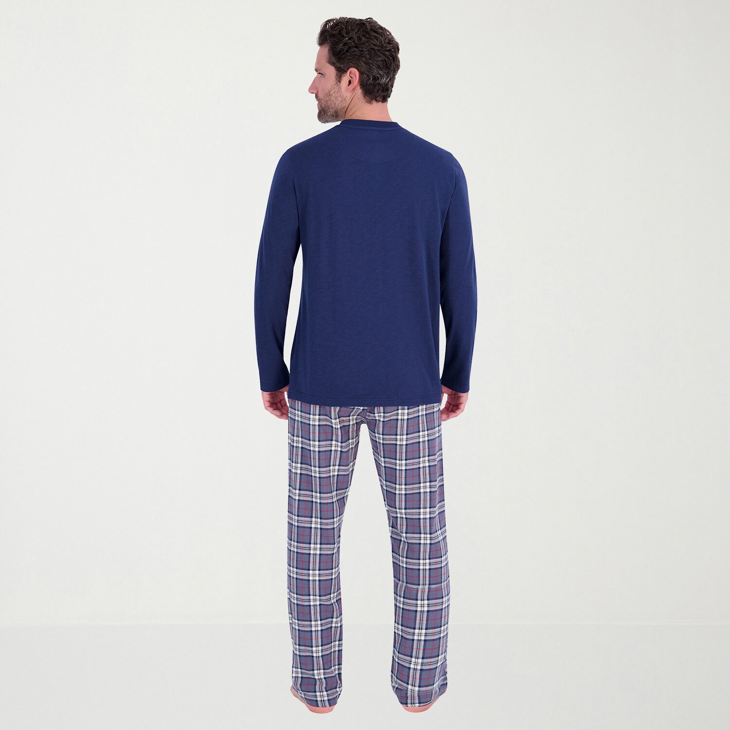 Hanes Mens Crew Neck Long Sleeve 2-pc. Pajama Set