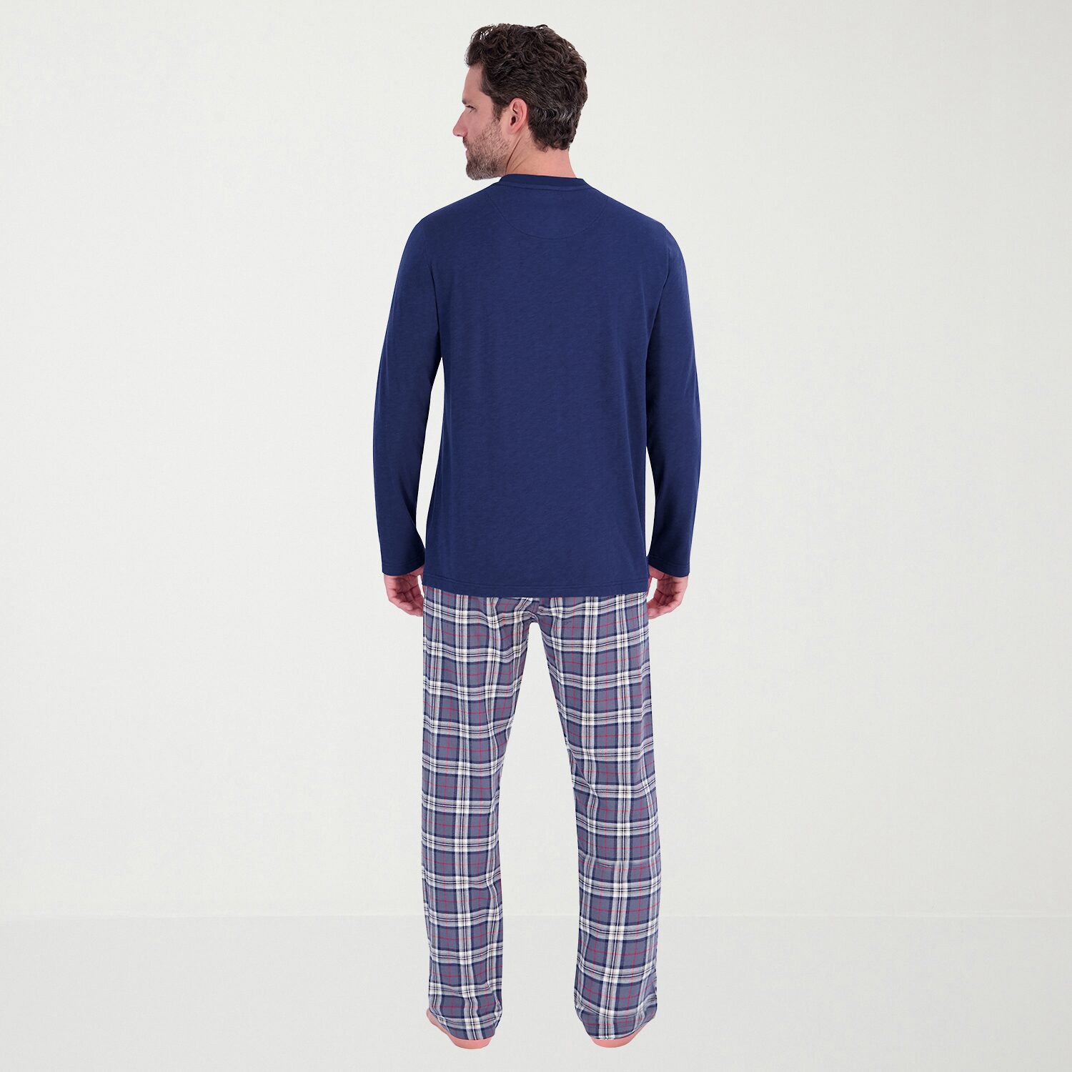 Hanes Mens Crew Neck Long Sleeve 2-pc. Pajama Set
