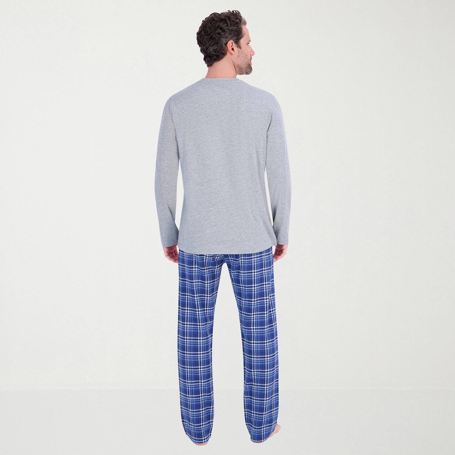 Hanes Mens Crew Neck Long Sleeve 2-pc. Pajama Set
