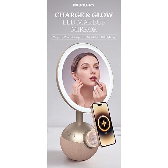 Merkury Innovations Led Wireless Charger Magsafe Usb Powered Makeup Mirror