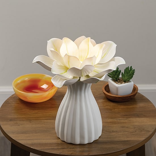 Merkury Innovations Faux Flower Warm White Led Ceramic Base Battery Powered Ceramic Table Lamp
