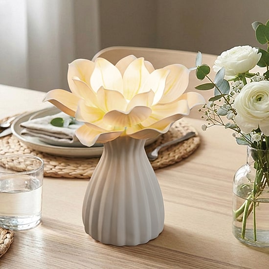 Merkury Innovations Faux Flower Warm White Led Ceramic Base Battery Powered Ceramic Table Lamp