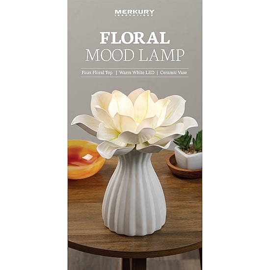 Merkury Innovations Faux Flower Warm White Led Ceramic Base Battery Powered Ceramic Table Lamp